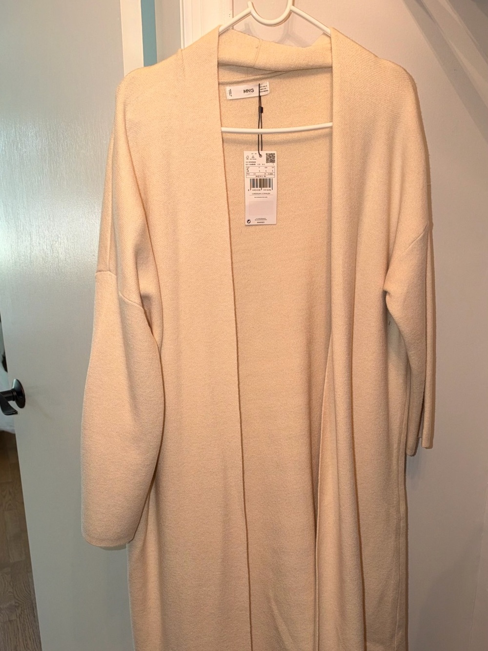 Mango Cream Open-Front Longline Cardigan